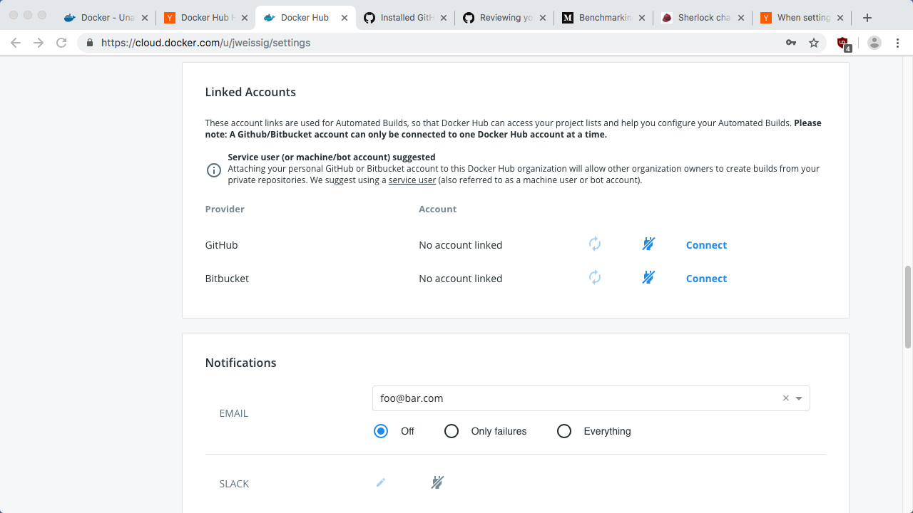 Docker Hub Linked Accounts